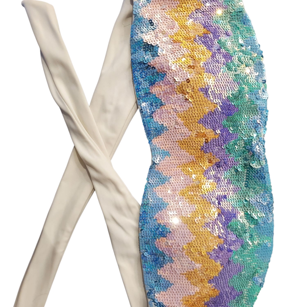 Mermaid Sequin Bandeau Bikini Top – Strapless, Lightly Padded, Size XS
